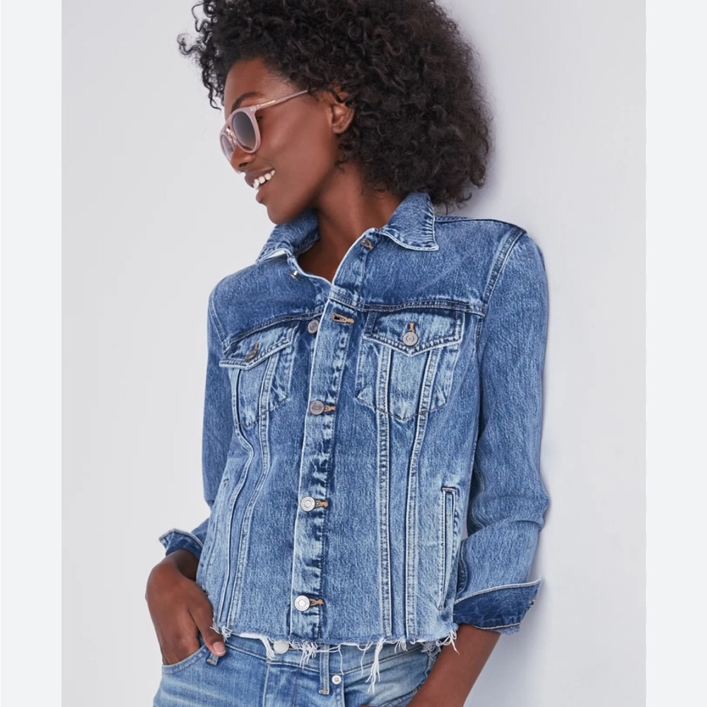 Lucky Brand Tomboy Trucker pre distressed denim jacket button from cotton size s